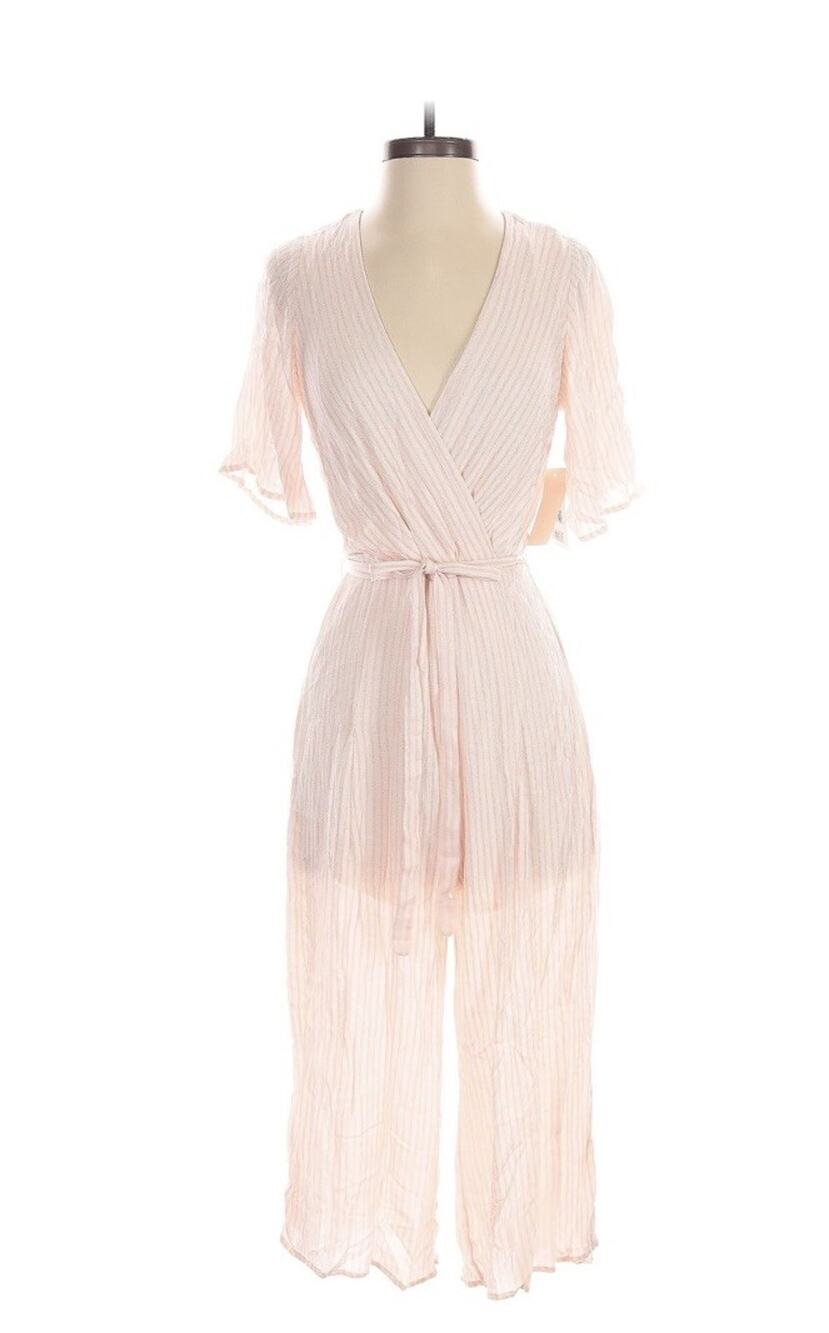 Row A Pink White Striped Jumpsuit [S] Wrap V-Neck Wide Leg